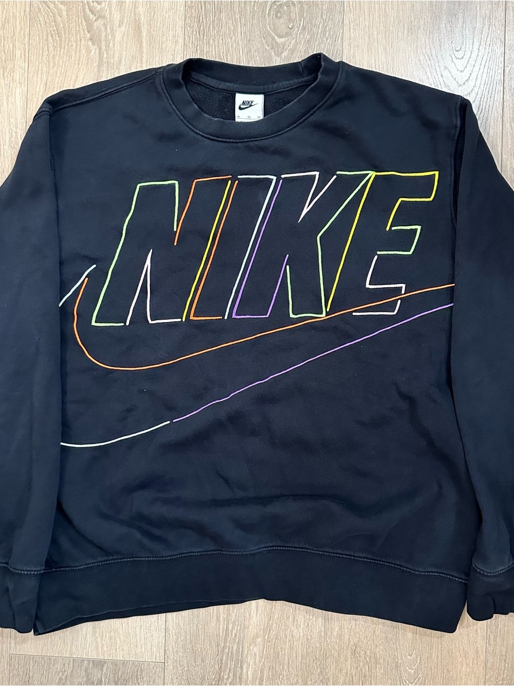 Rare Women’s Nike Black Crewneck Sweatshirt with Neon Outline Logo size XL